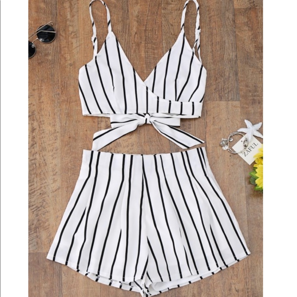 Zaful Striped wrap top & shorts set